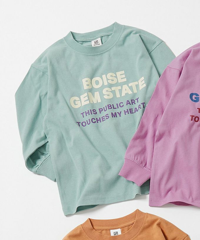 日本 devirock - 100%棉 定番印花寬版長袖上衣-胸前logo-灰棕