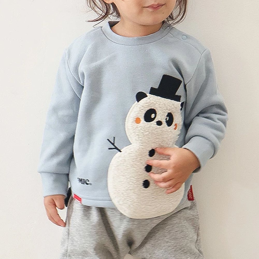 毛絨雪人裏起毛長袖上衣-貓熊