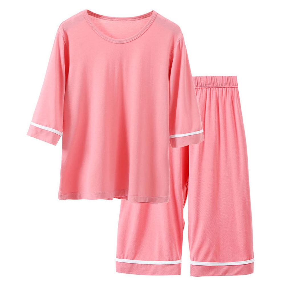 MAMDADKIDS - 素色透氣七分袖套裝/家居服-粉色
