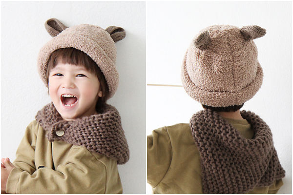 韓國 Babyblee - 毛線鈕釦披肩/圍脖-棕