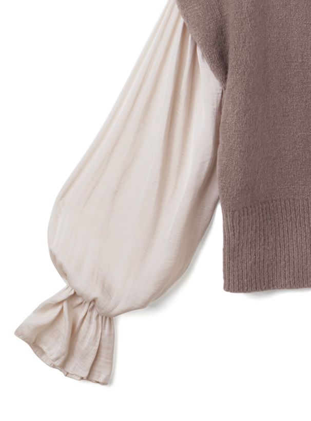 日本 GRL - 假兩件顯瘦背心拼接長袖上衣-黑