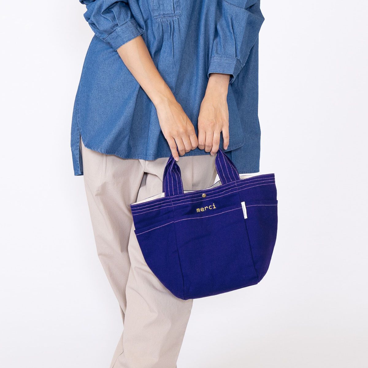 日本 Chepeli - 印度棉 刺繡手提帆布包/托特包-merci-黑 (25x37x16cm)