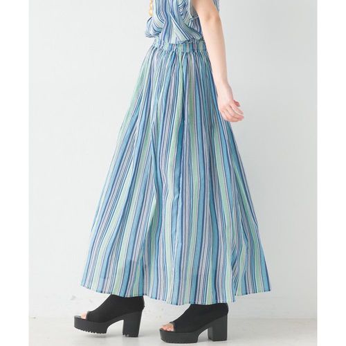 日本 OMNES - 100%印度棉 夏日透氣長裙-水藍條紋