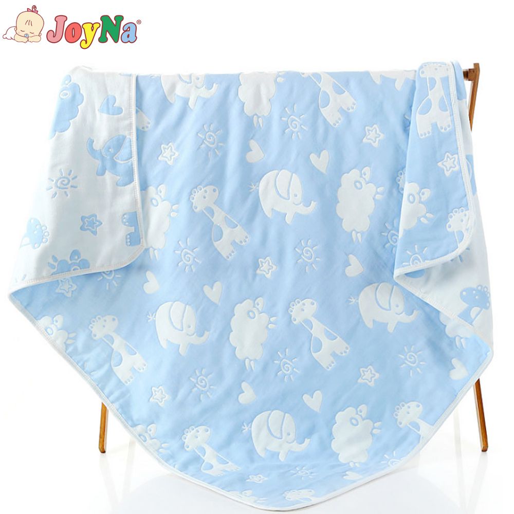 JoyNa - 棉柔紗布包巾蓋毯 空調毯 四季皆宜-藍色動物 (110*110cm)