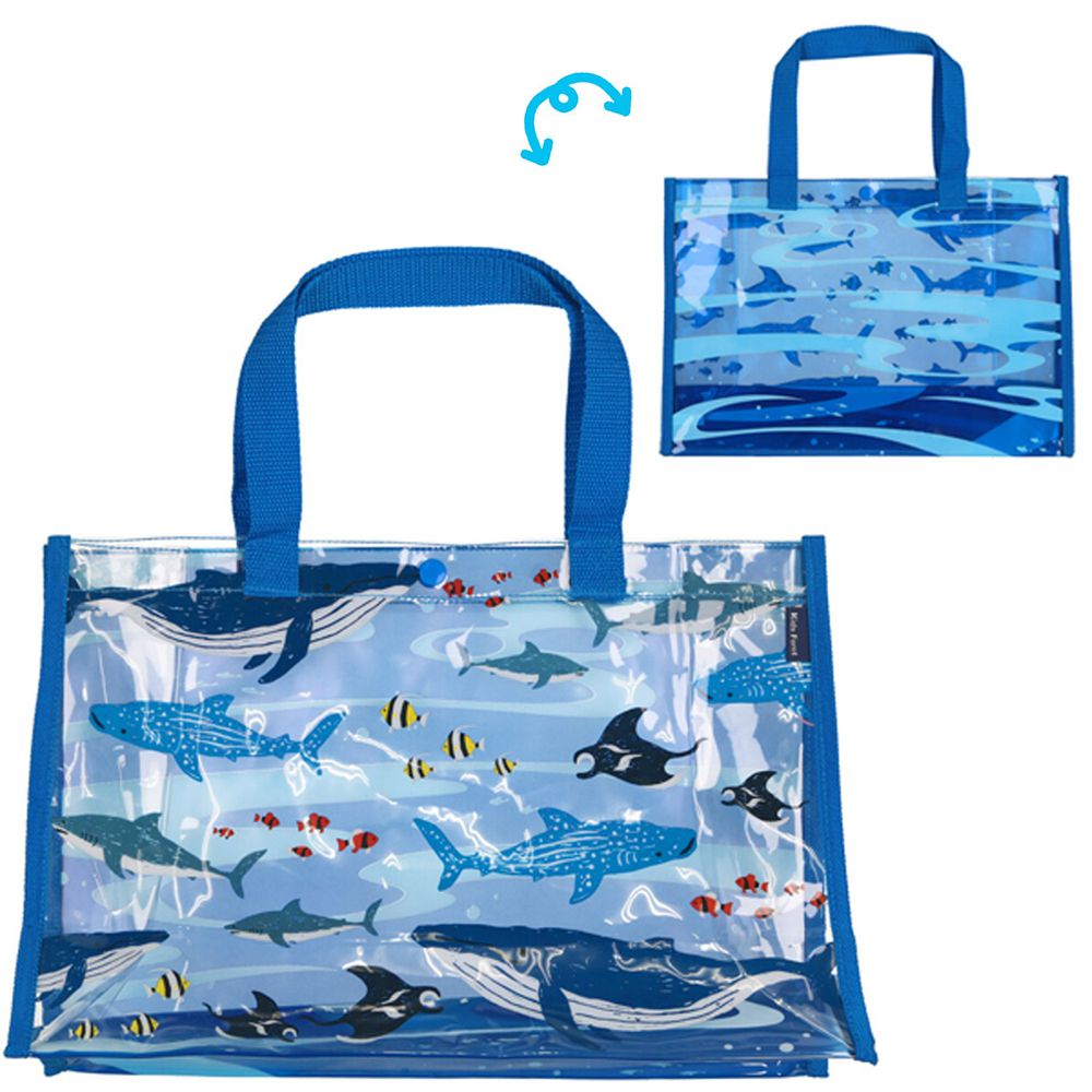 日本服飾代購 - 防水PVC游泳包(雙面圖案設計)-海中生物-藍 (25x36x13cm)