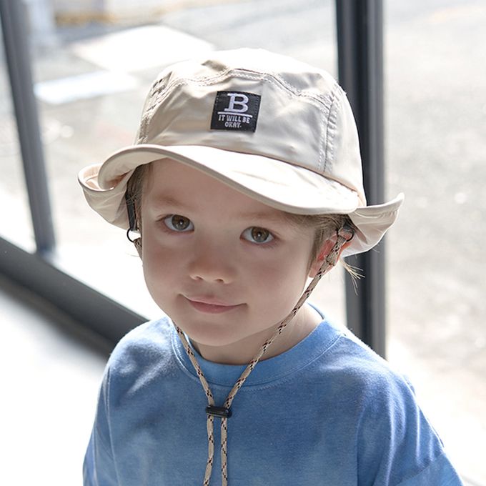 日本 b-ROOM - 帥氣翻折狩獵風遮陽帽-附調節繩-灰 (54cm)