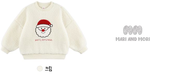 韓國 WALTON kids - Q版聖誕老人羊羔絨上衣-米白