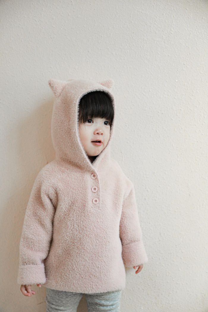 加厚連帽兒童造型上衣-熊耳朵-咖啡色