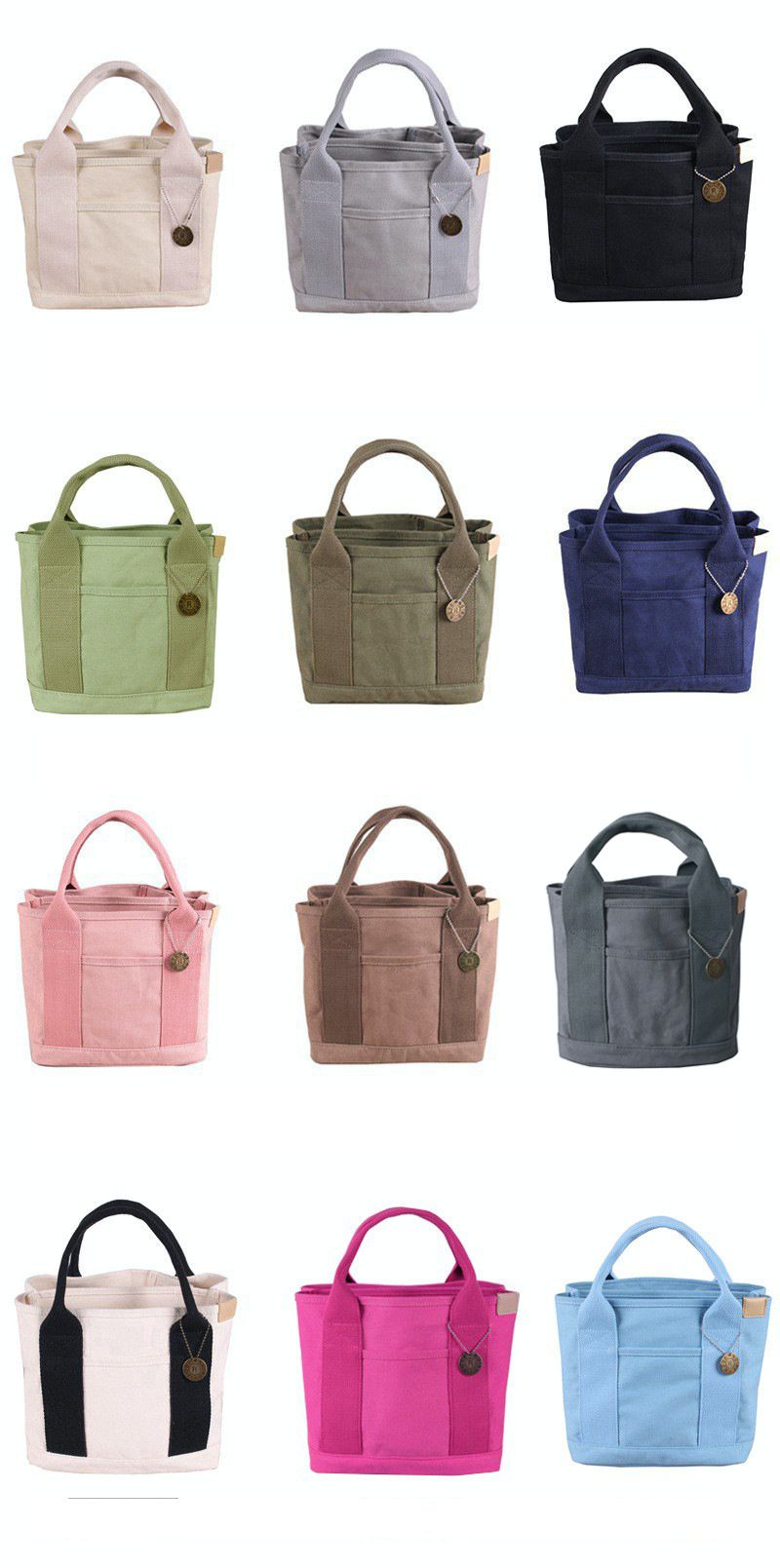 加厚大容量帆布手提包/便當袋-深藍色 (23x15x21cm)