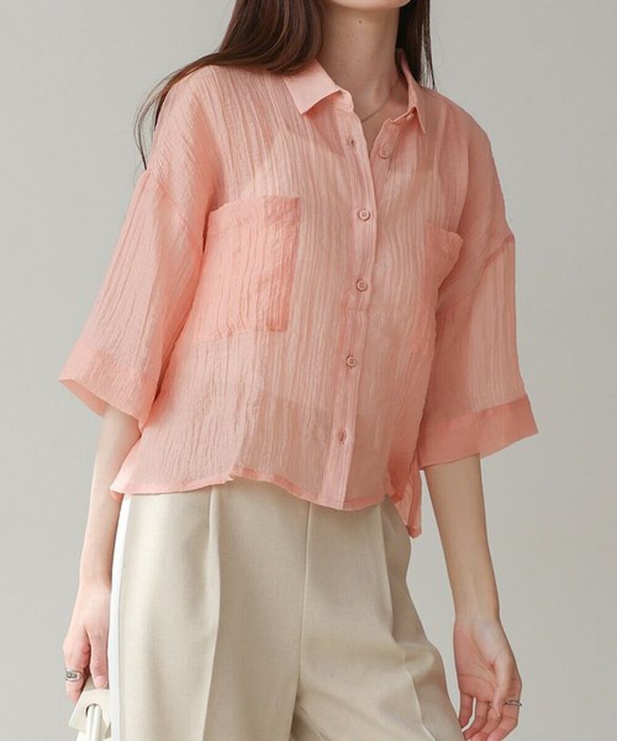 日本 Bab - 透膚感清爽短版五分袖襯衫-水藍 (M)