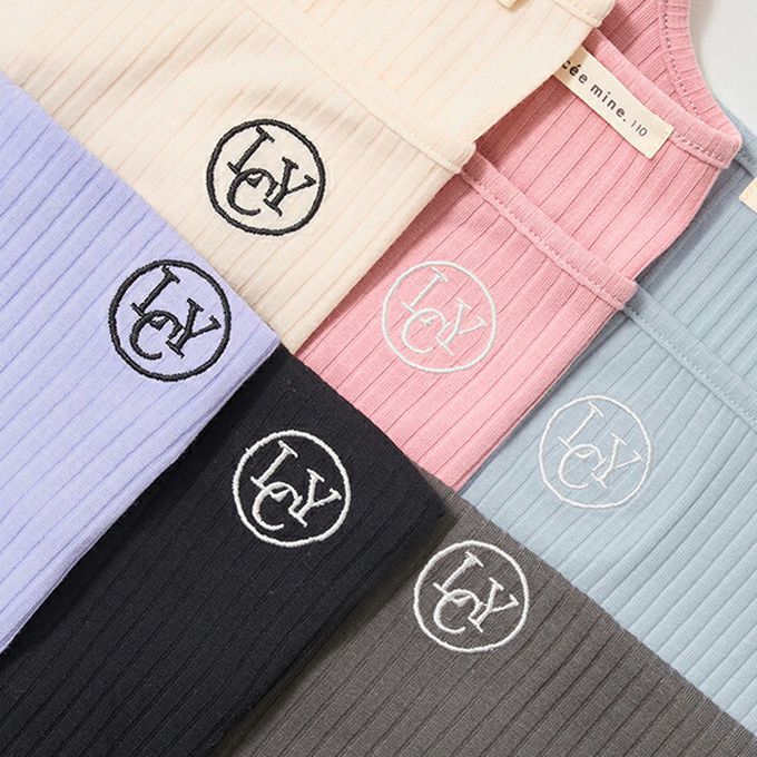 日本 Lycee mine - 品牌刺繡羅紋方領無袖上衣-灰