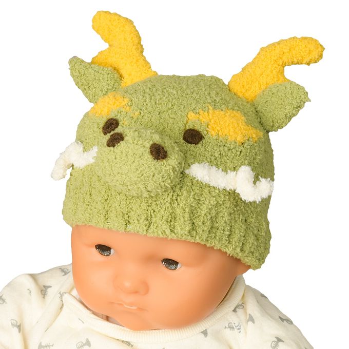 akachan honpo - 毛茸茸動物針織帽-綠色