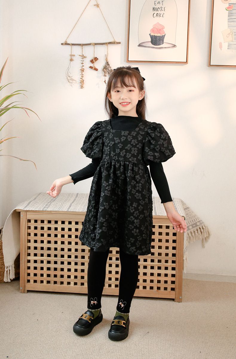 FANMOU - 加絨內搭褲-兔子蝴蝶結-深藍色