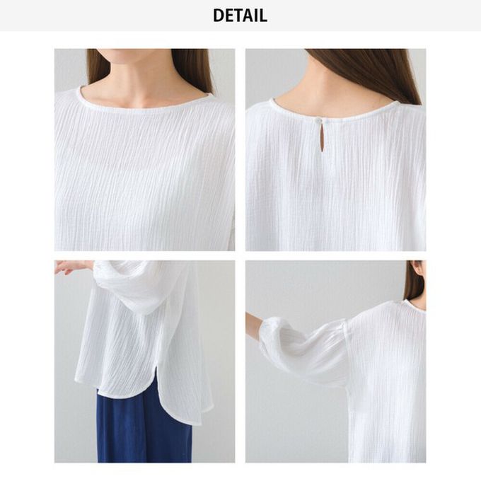 日本 OMNES - 100%印度棉 簡潔二重紗澎袖上衣-深藍格紋