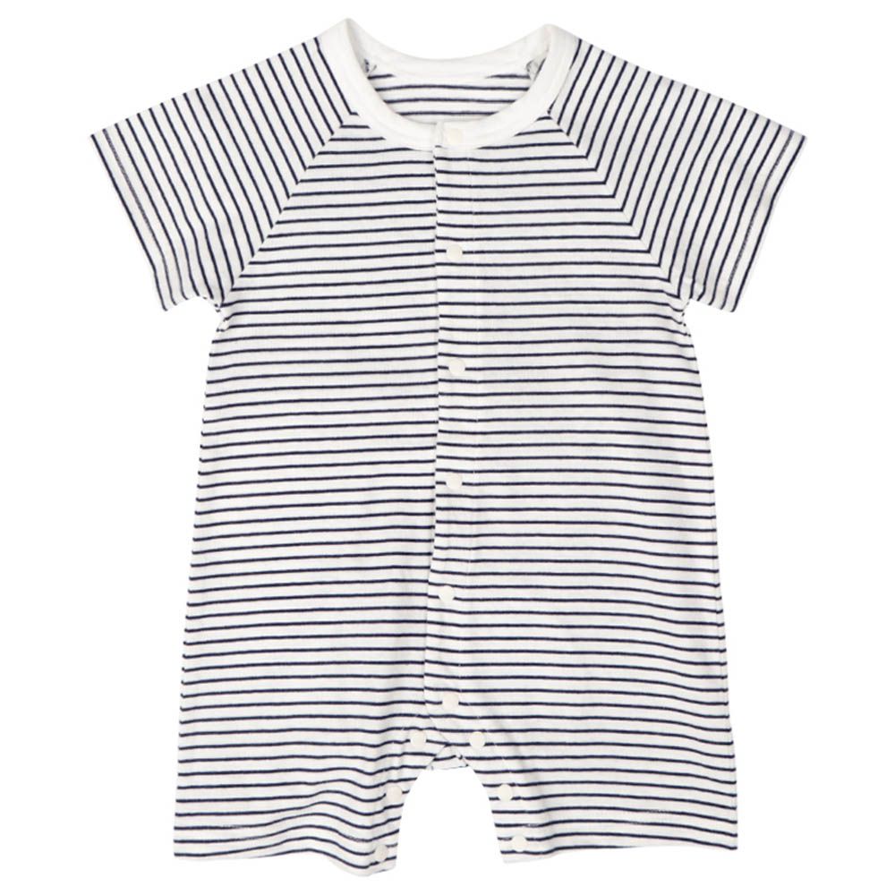 短袖連身衣-橫紋-深藍色