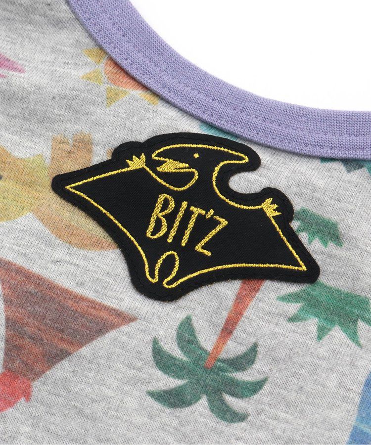 日本 BIT'Z - 水彩風滿版恐龍短袖上衣-胸口翼手龍-米黃