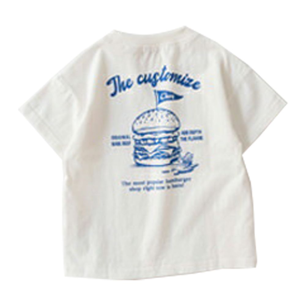 100%天竺棉 印花短袖上衣-漢堡-米白