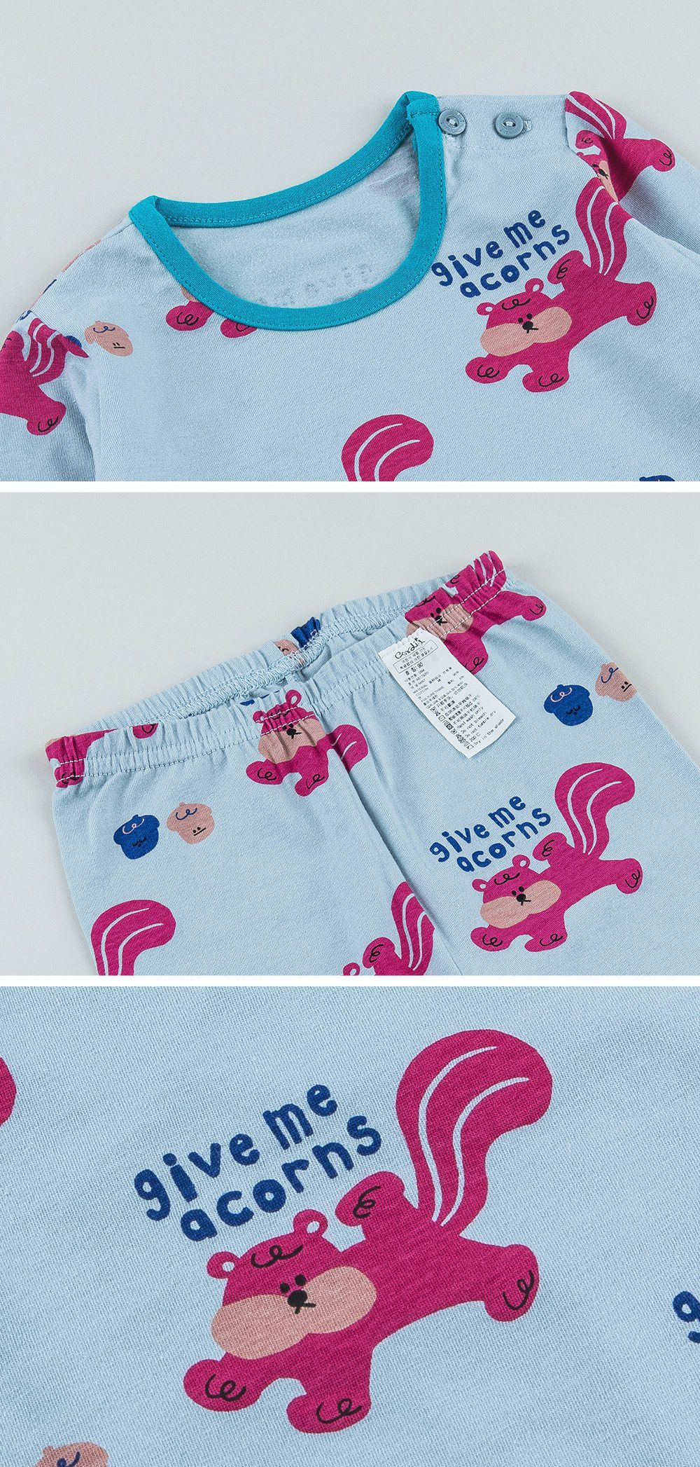 韓國 Cordi-i - 無螢光棉薄款長袖家居服-調皮松鼠-淺藍