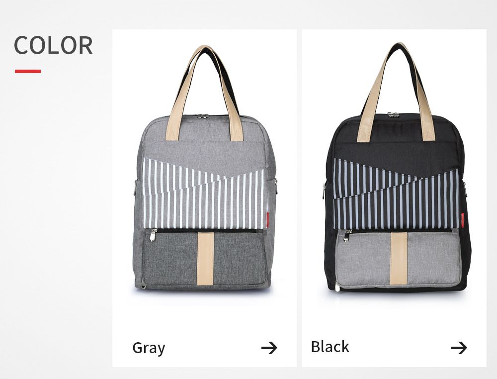 insular - 大開口多口袋手提媽媽包-黑色 (32x14x42.5cm)