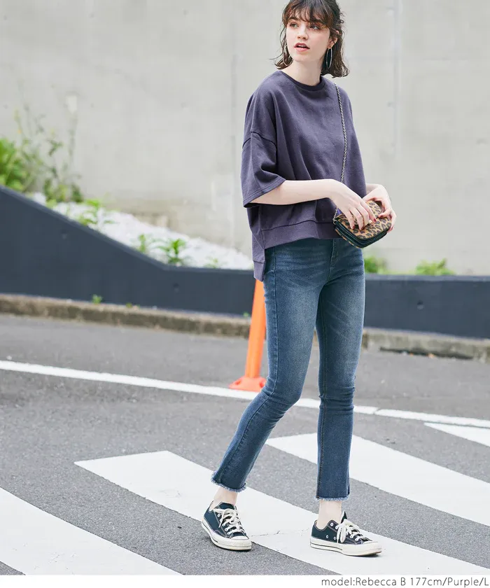 日本 COCA - 百搭前短後長五分袖上衣-杏