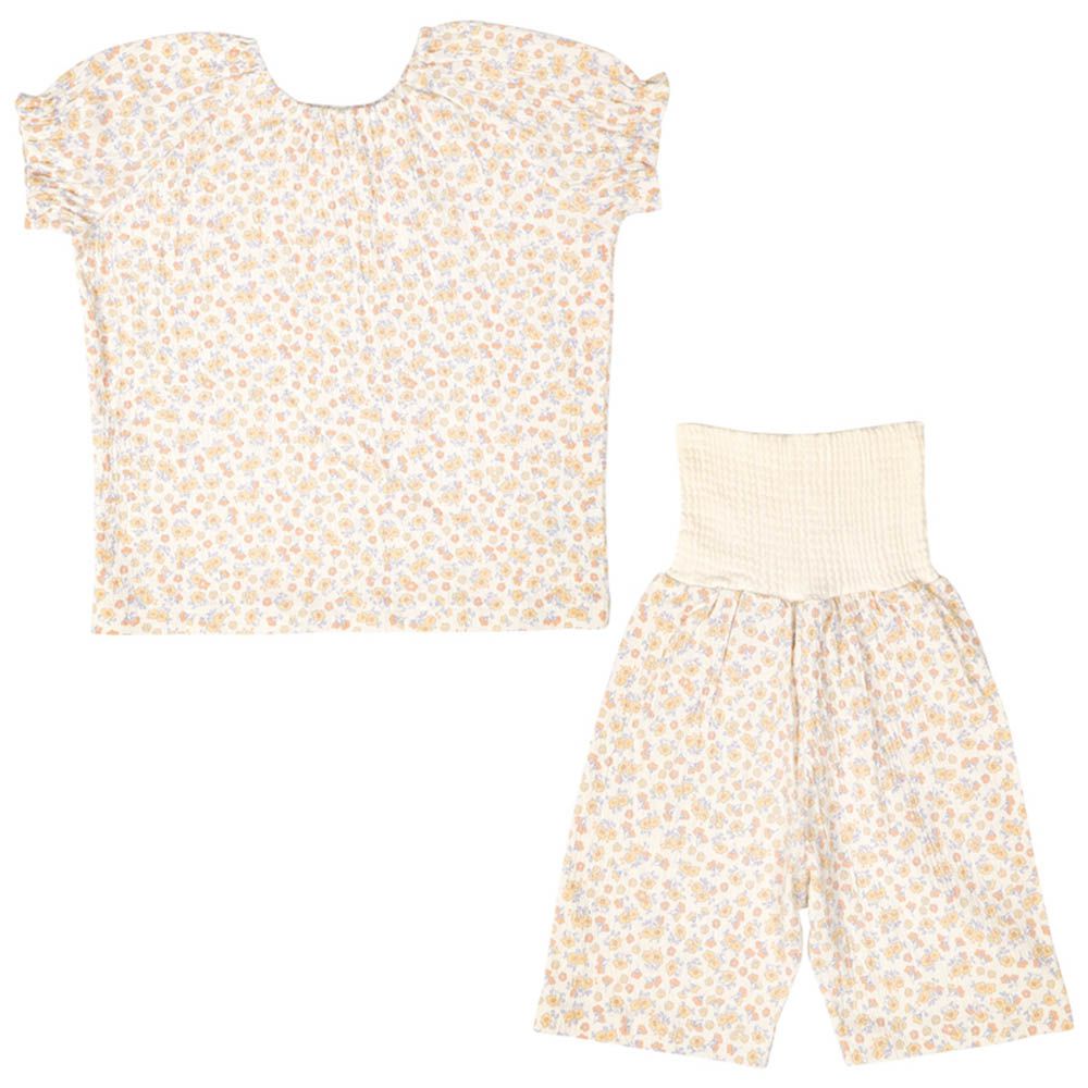 短袖家居服 穿衣練習-套頭式 小花-黃色