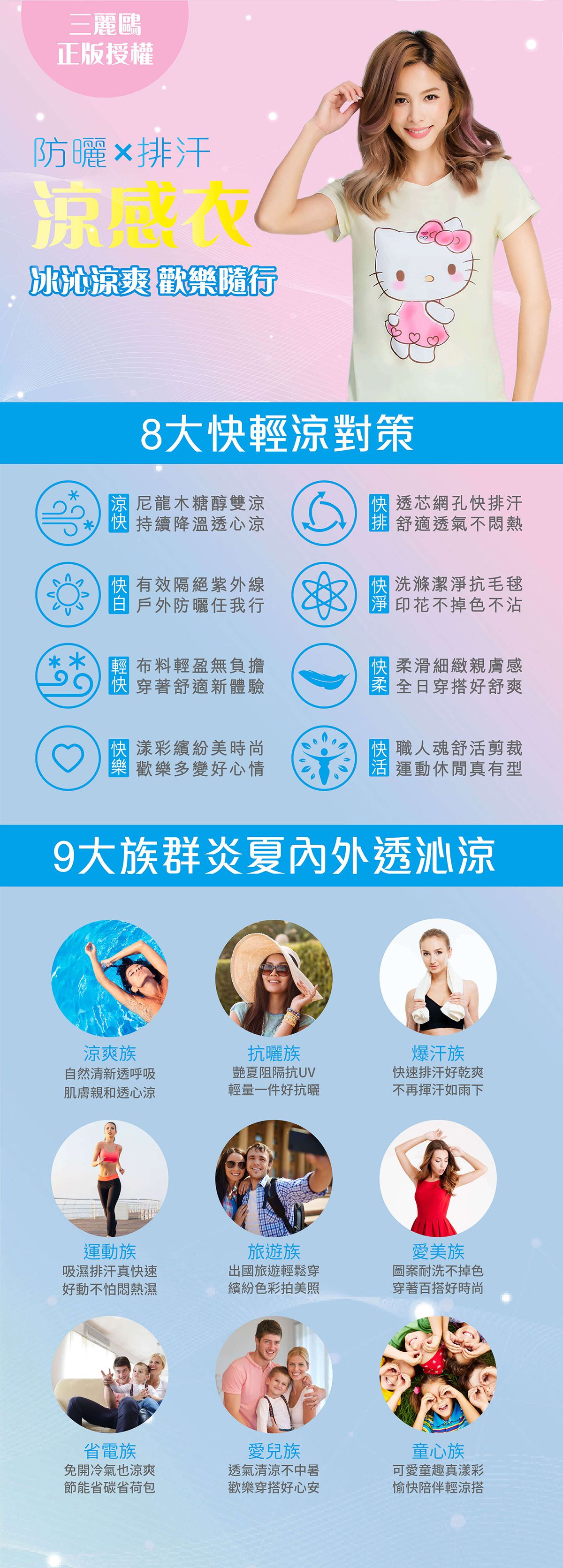 WIWI - 長版-花朵雙星仙子防曬排汗涼感衣-女-湛海藍