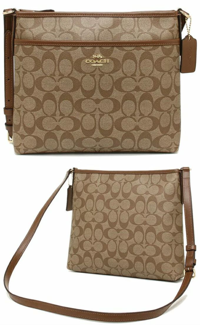 COACH - 滿版LOGO皮革斜背方包 (卡駝)