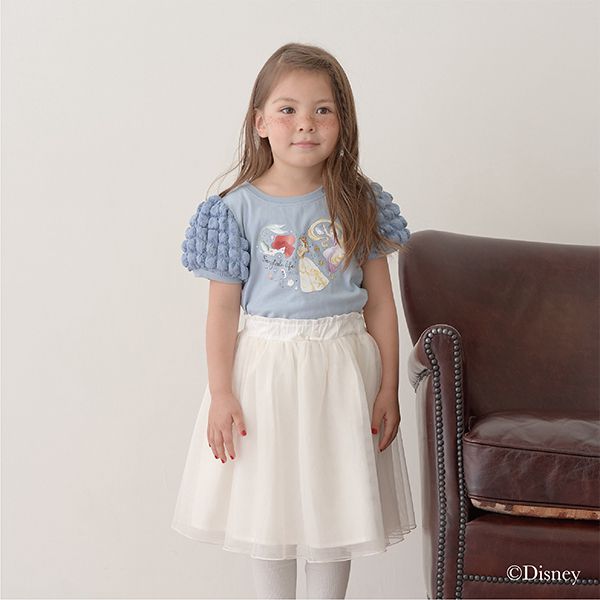 日本 Lycee mine - 迪士尼聯名 澎澎袖印花短袖上衣-人氣公主們-優雅藍