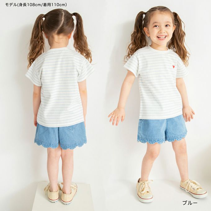 日本 BRANSHES - 心型口袋貝殼下擺可愛短褲-格子-黑x白