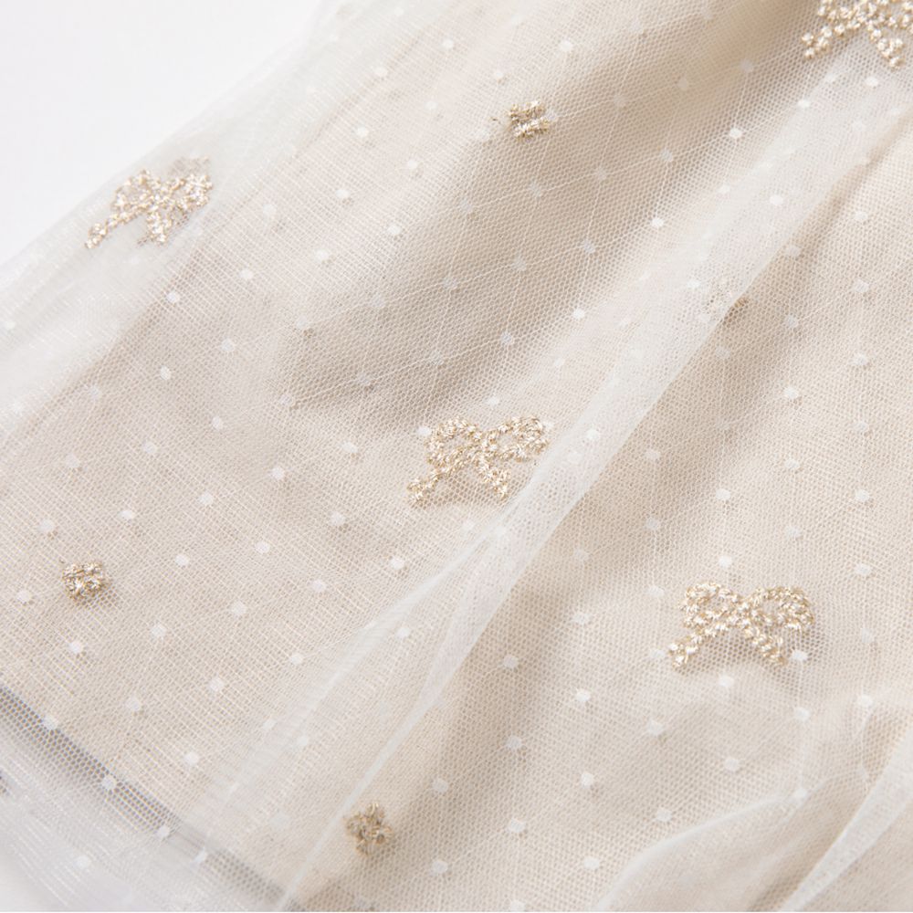 日本 evercloset - 荷葉袖蝴蝶結蕾絲刺繡洋裝-卡其