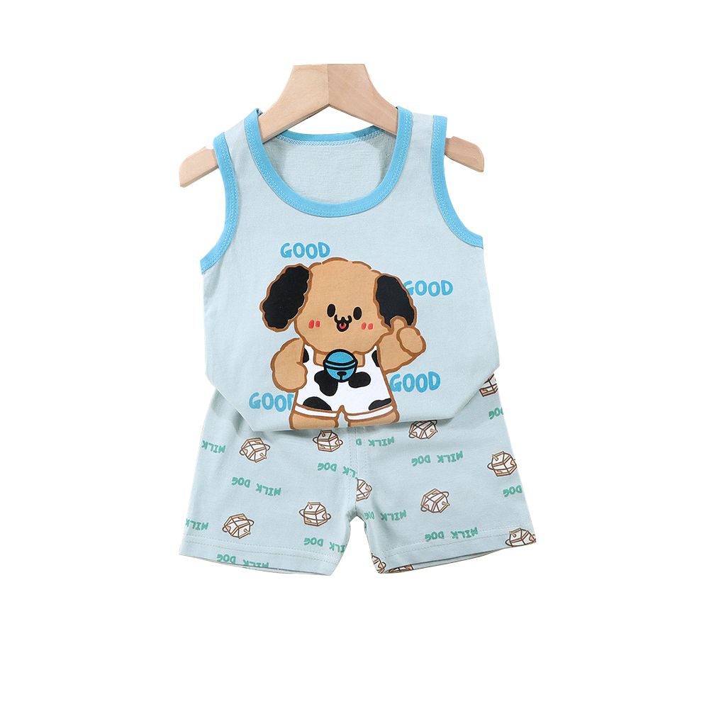 兒童純棉背心+短褲套裝 寶寶無袖上衣 寶寶短褲-斑點狗