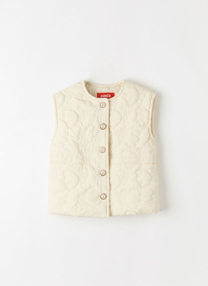 韓國 OZKIZ - 鬱金香縫紋搖粒絨背心-米白