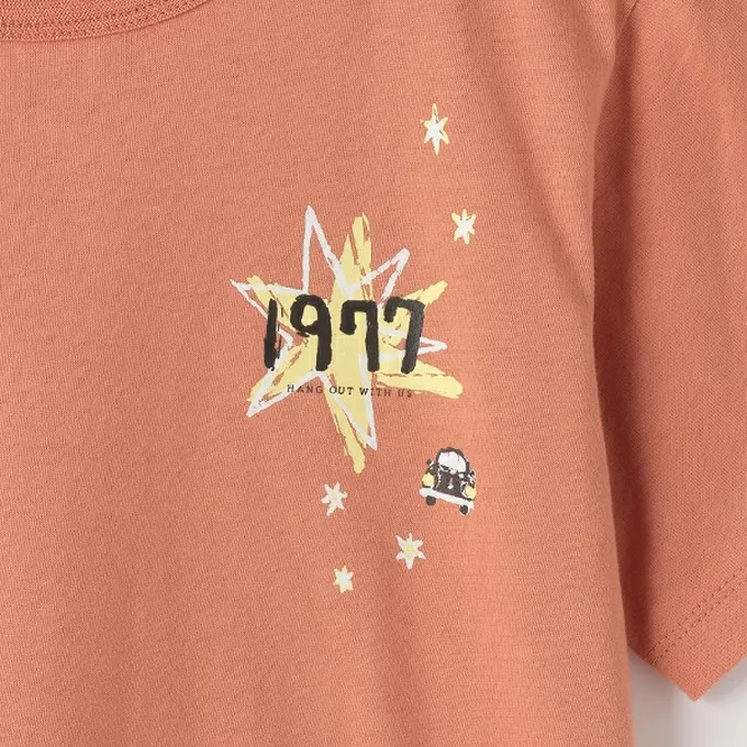 日本 petit main - 100%棉 清新印花短袖上衣-向日葵-鮭魚粉