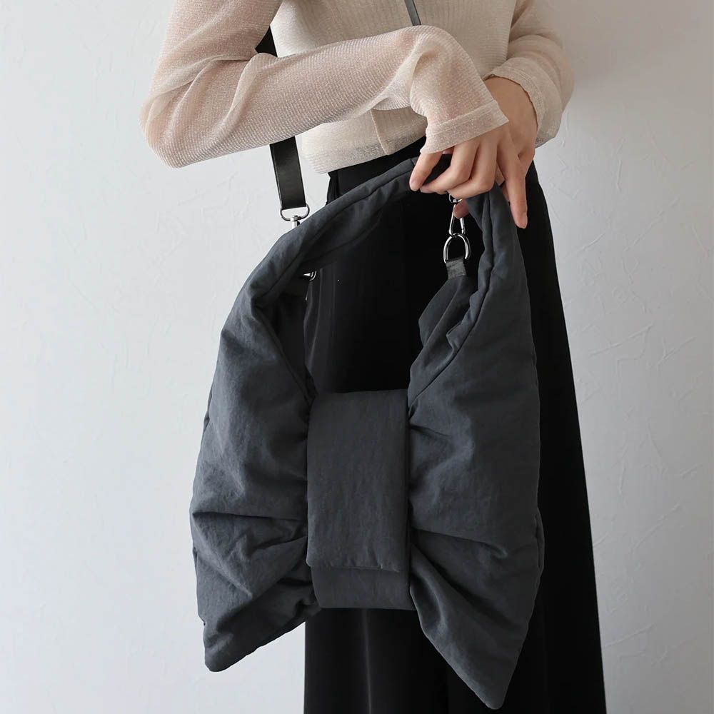 大蝴蝶結造型柔軟2way側背/手提包-深灰