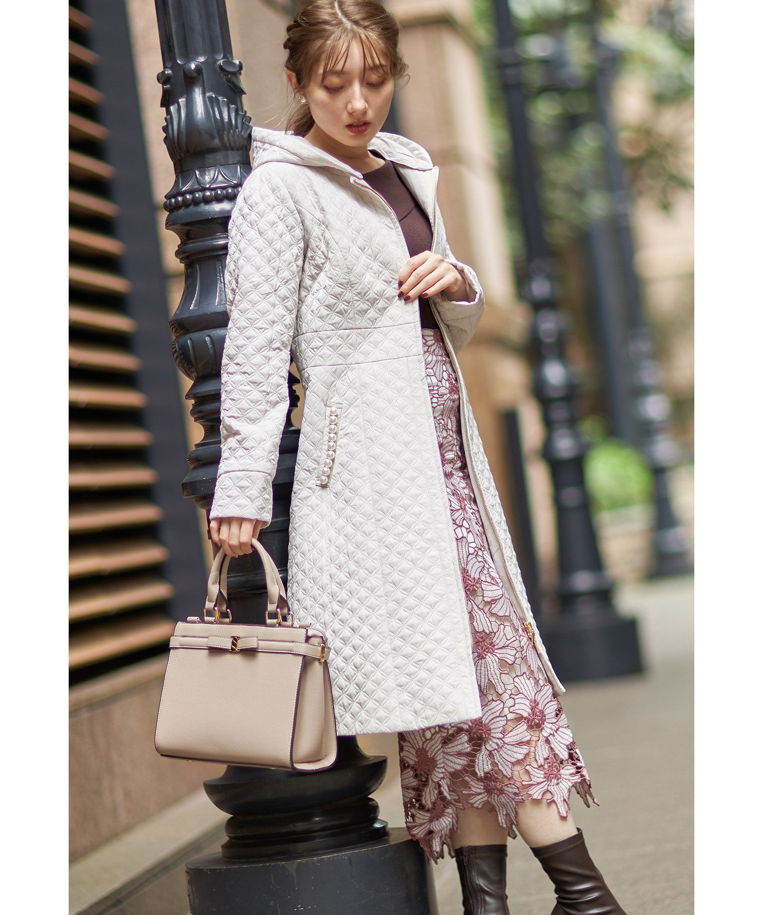 日本 tocco-closet - 蝴蝶結金釦手提包/側背包-氣質杏