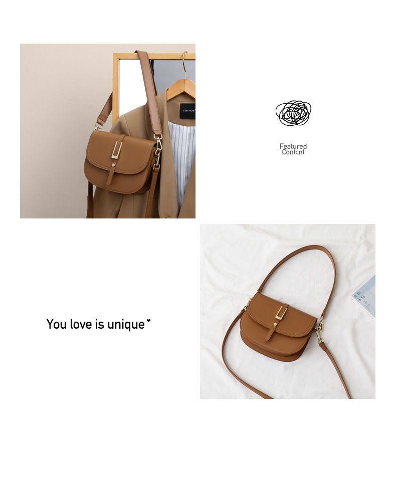 真皮金釦馬鞍斜跨/腋下包-附2種背帶-棕色 (21x16x6cm)