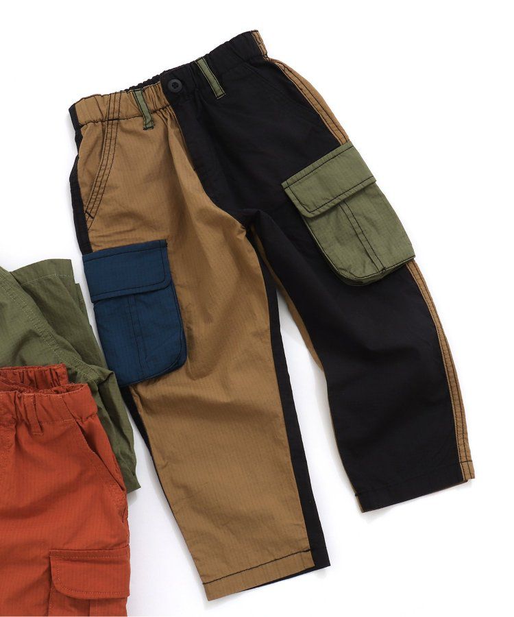 日本 BREEZE - 輕便工裝風！防撕材質耐穿長褲-卡其x黑撞色