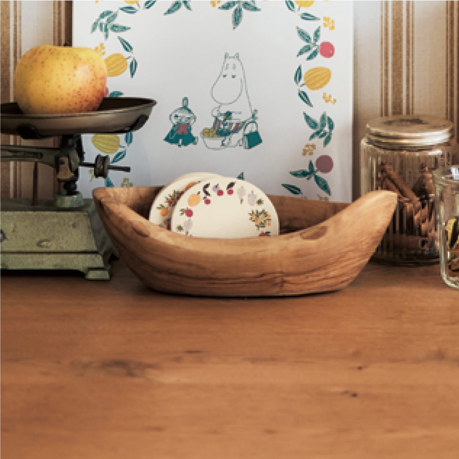 日本千趣會 - 嚕嚕米 陶瓷杯墊(4入組)-水果 (9×0.7cm)