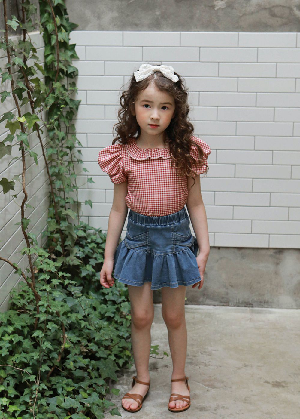 韓國 PuellaFLO - 荷葉裙襬牛仔褲裙-深藍