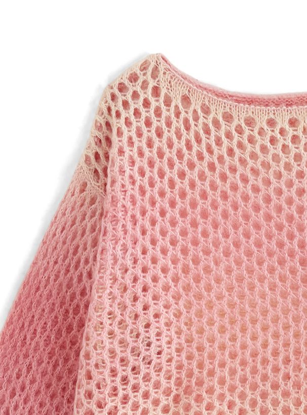 日本 GRL - 渲染漸層長版鉤針毛衣-水藍 (F)