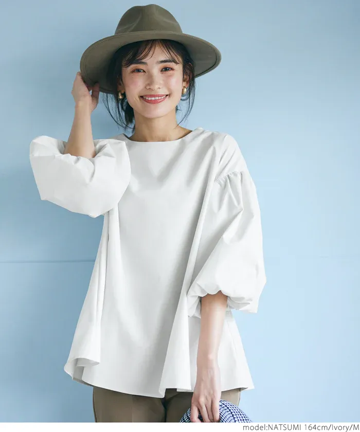 日本 COCA - 經典浪漫圓領澎澎袖上衣-深藍