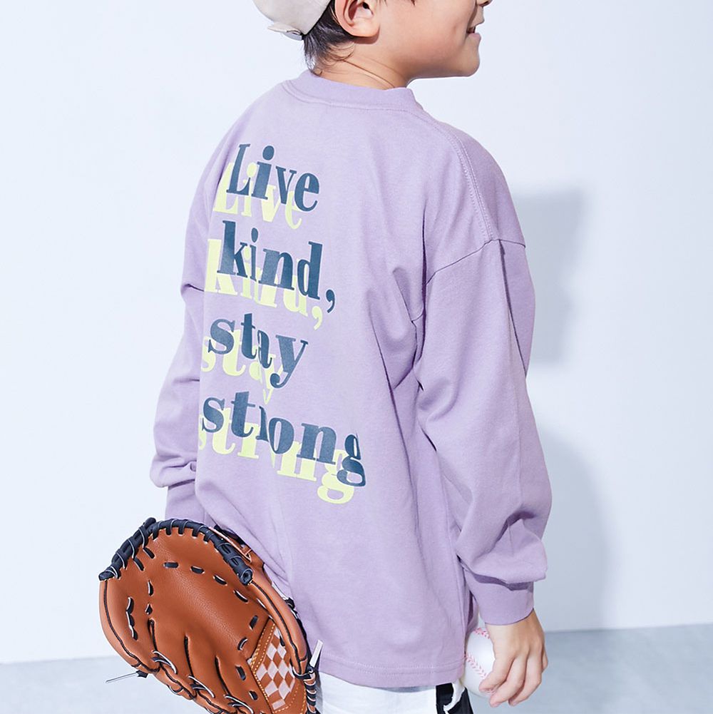 100%棉 寬鬆版型縮口長袖上衣-背後英文標語-紫羅蘭