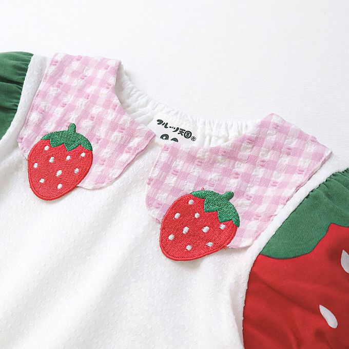 日本 ZOOLAND - 甜蜜草莓造型澎澎短袖上衣-白