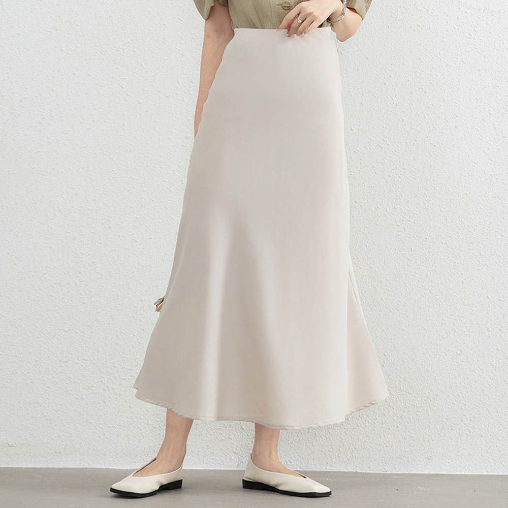 優雅緞面高腰魚尾裙-香檳杏