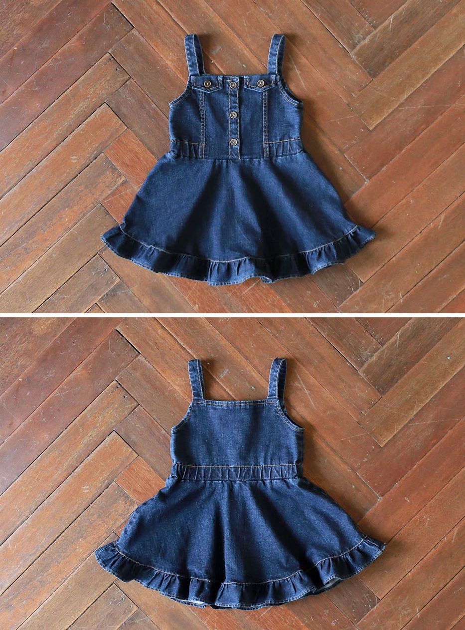 韓國 PuellaFLO - 銅釦牛仔背心裙-深藍