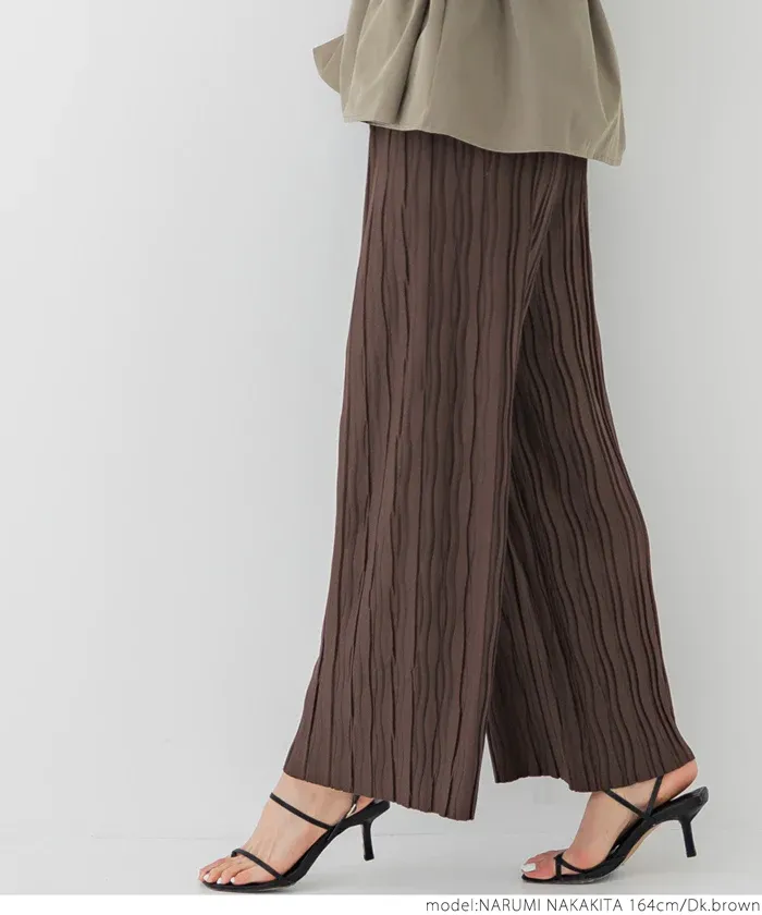 日本 COCA - [可剪裁] 百搭波浪紋垂墜寬褲-深灰