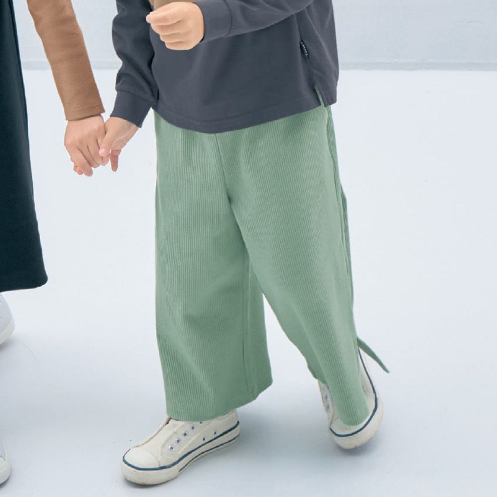 日本千趣會 - GITA 羅紋開叉口袋寬版長褲-煙燻綠