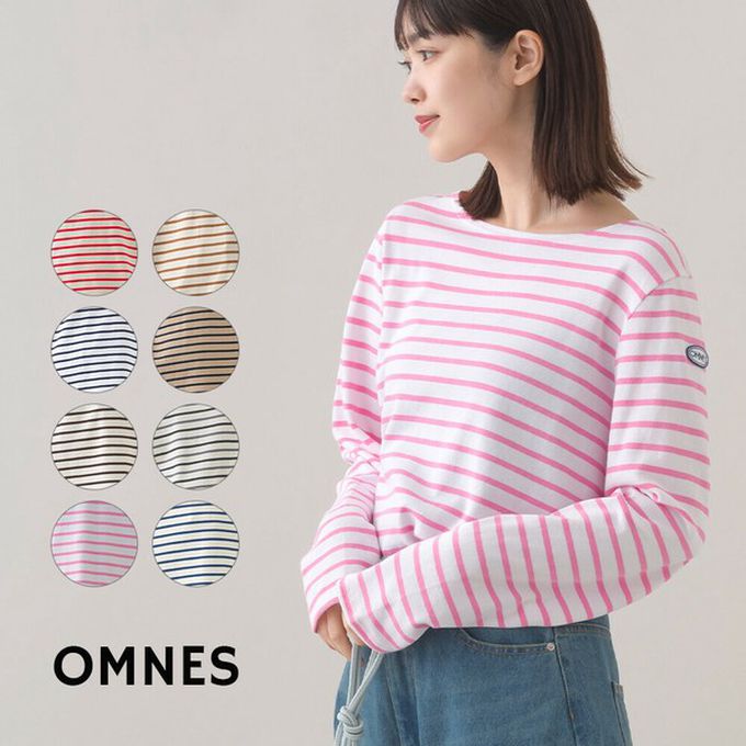 日本 OMNES - [必收款]100%棉 條紋船領長袖上衣-米x海軍藍