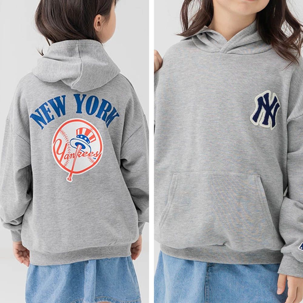 MLB聯名 立體刺繡連帽長袖上衣-紐約洋基-灰