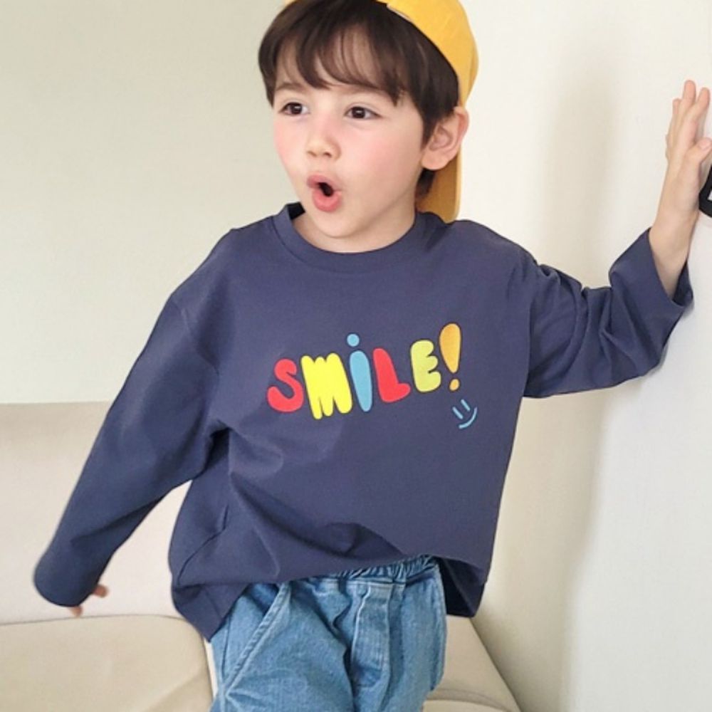 Peanuts House 純棉長袖上衣-繽紛SMILE-海軍藍